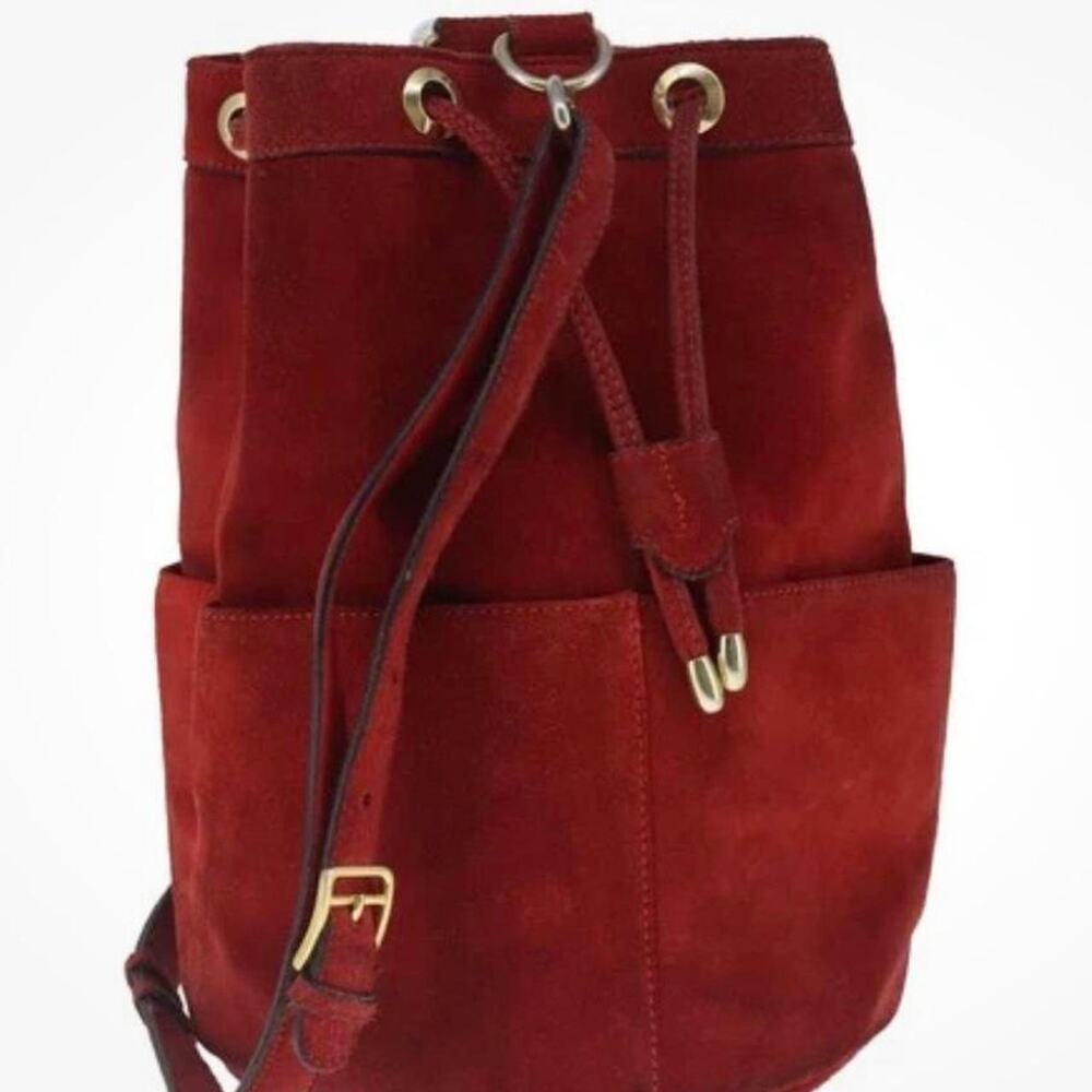Celine red suede tote bucket
